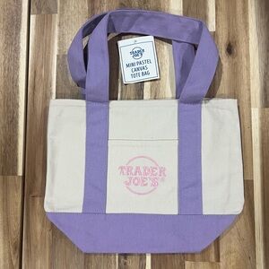 Trader Joe’s Mini Pastel Canvas Tote Bag Lavender Cream NWT Reusable